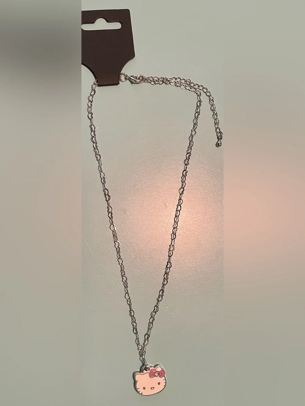 Silver-Tone Enamel Hello Kitty Pendant Necklace - Silver Heart Chain Necklace